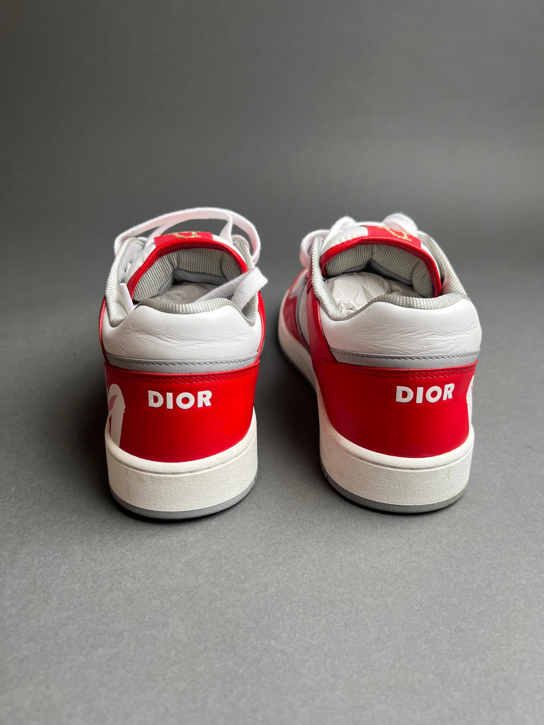 Dior B27 Low ERL Red and White Smooth Calfskin and White Dior Oblique Galaxy Leather with Rabbit Motif